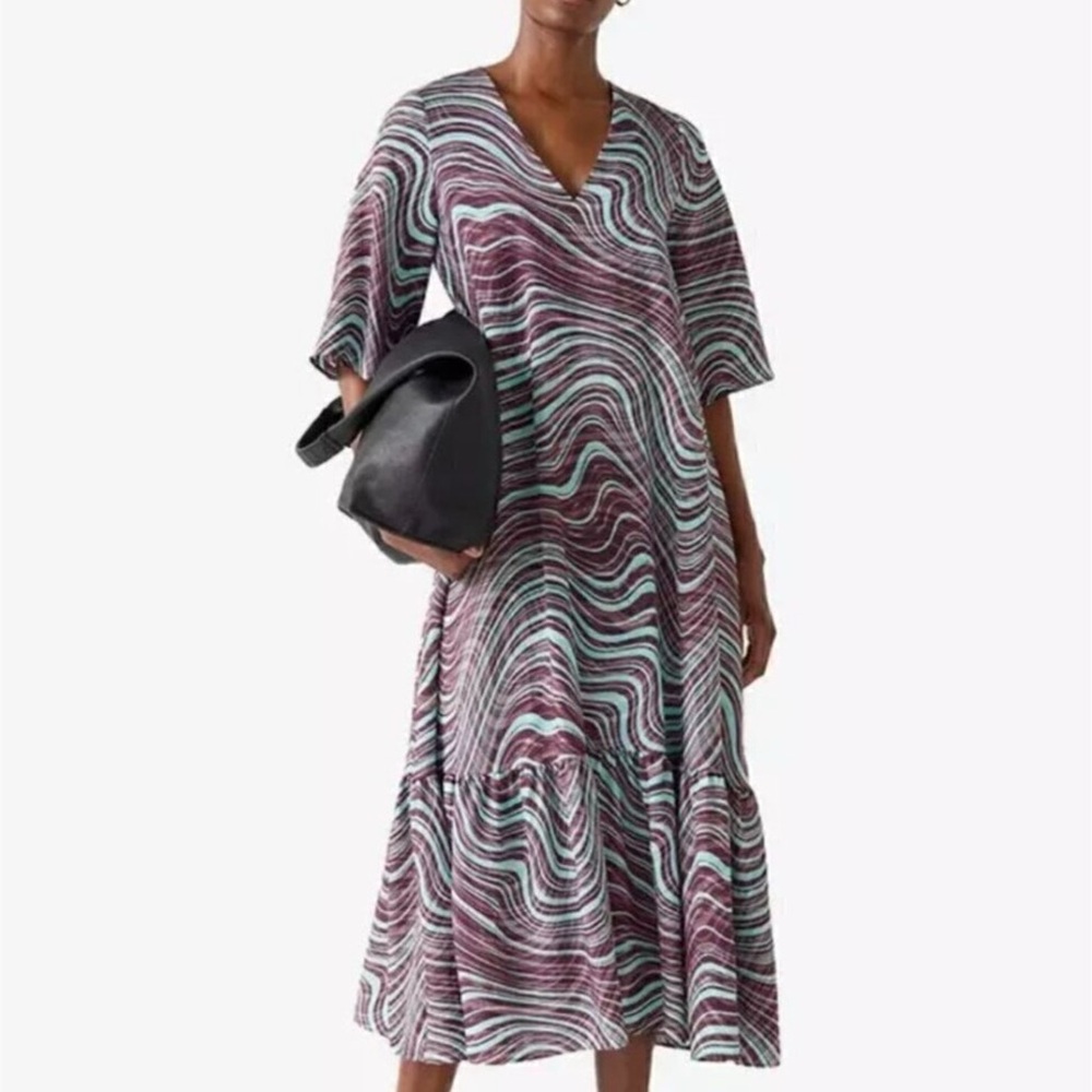 & Other Stories Blue Brown Wave Midi Dress